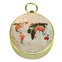 Vintageworldmap1200 Gold Compass by mjdesigns