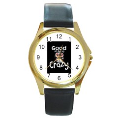 Crazy Round Leather Watch (gold Rim) 