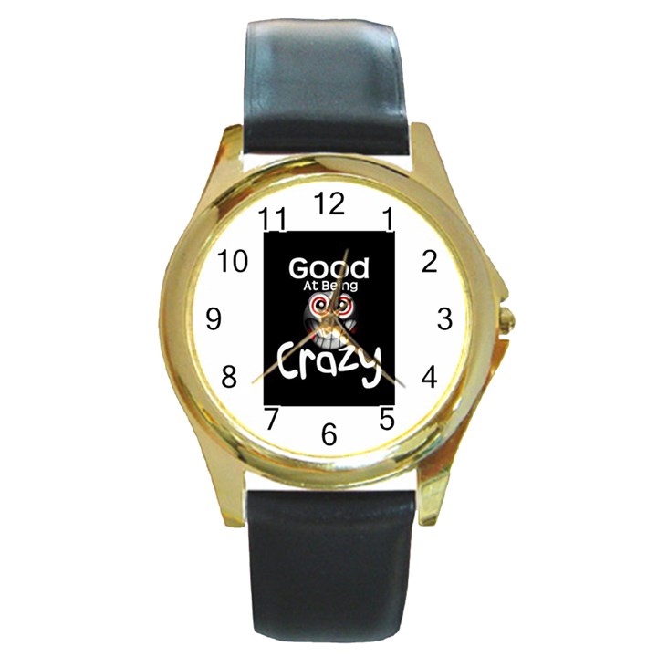 crazy Round Leather Watch (Gold Rim) 