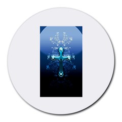 Glossy Blue Cross Live Wp 1 2 S 307x512 8  Mouse Pad (round)