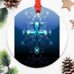 Glossy Blue Cross Live Wp 1 2 S 307x512 Round Ornament