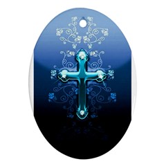 Glossy Blue Cross Live Wp 1 2 S 307x512 Oval Ornament