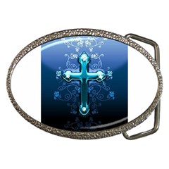 Glossy Blue Cross Live Wp 1 2 S 307x512 Belt Buckle (oval)