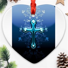 Glossy Blue Cross Live Wp 1 2 S 307x512 Heart Ornament (two Sides)