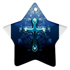 Glossy Blue Cross Live Wp 1 2 S 307x512 Star Ornament (two Sides)