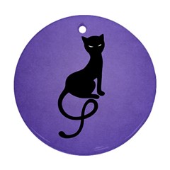 Purple Gracious Evil Black Cat Round Ornament