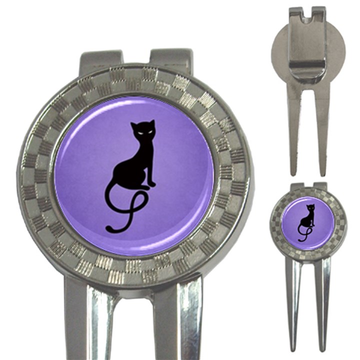 Purple Gracious Evil Black Cat Golf Pitchfork & Ball Marker