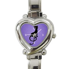 Purple Gracious Evil Black Cat Heart Italian Charm Watch  by CreaturesStore