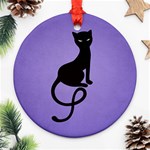 Purple Gracious Evil Black Cat Round Ornament (Two Sides) Front