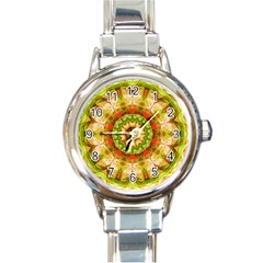 Red Green Apples Mandala Round Italian Charm Watch by Zandiepants