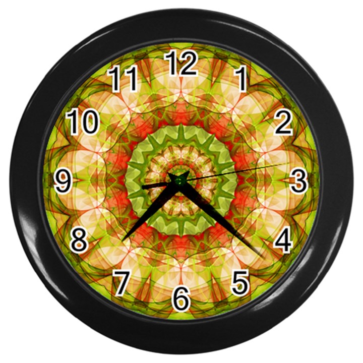 Red Green Apples Mandala Wall Clock (Black)