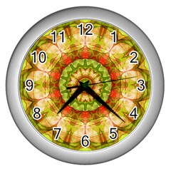 Red Green Apples Mandala Wall Clock (silver)