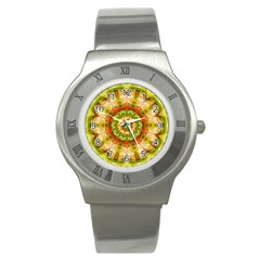 Red Green Apples Mandala Stainless Steel Watch (slim) by Zandiepants