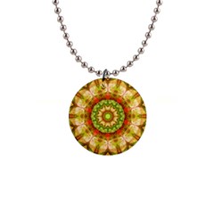 Red Green Apples Mandala Button Necklace