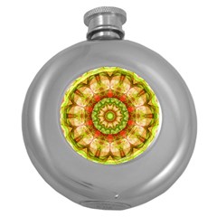 Red Green Apples Mandala Hip Flask (round)