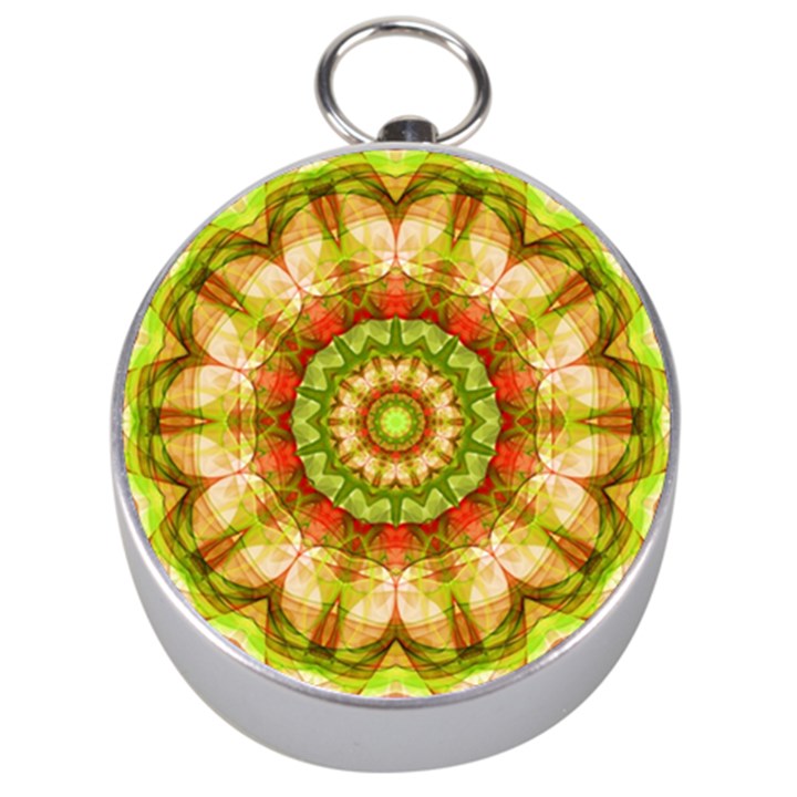 Red Green Apples Mandala Silver Compass