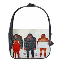 1 Neanderthal & 3 Big Foot,on White, School Bag (xl)