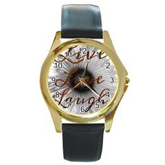 Live Love Laugh Round Leather Watch (gold Rim) 