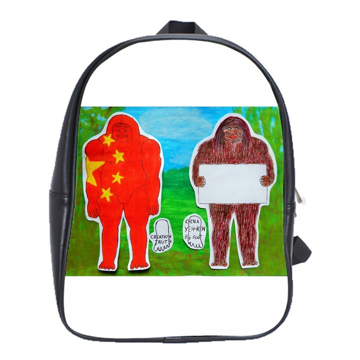 2 Yeh Ren,text & Flag In Forest  School Bag (Large)