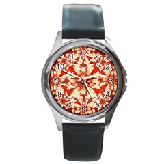 Digital Decorative Ornament Artwork Round Leather Watch (silver Rim) by dflcprints