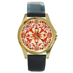 Digital Decorative Ornament Artwork Round Leather Watch (gold Rim) 