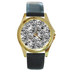  Flower Lace Round Leather Watch (gold Rim) 