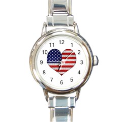 Grunge Heart Shape G8 Flags Round Italian Charm Watch by dflcprints