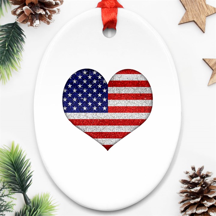 Grunge Heart Shape G8 Flags Oval Ornament