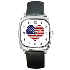 Grunge Heart Shape G8 Flags Square Leather Watch by dflcprints