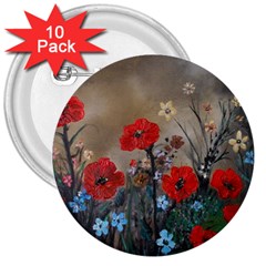 Poppy Garden 3  Button (10 Pack)