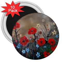 Poppy Garden 3  Button Magnet (10 Pack)