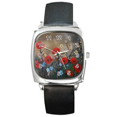 Poppy Garden Square Leather Watch by rokinronda