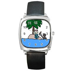 Desert Island Humor Square Leather Watch by EricsDesignz