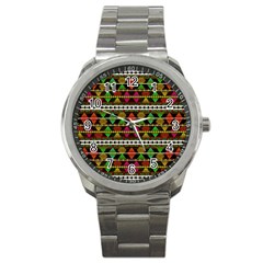 Aztec Style Pattern Sport Metal Watch