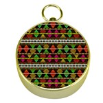 Aztec Style Pattern Gold Compass Front