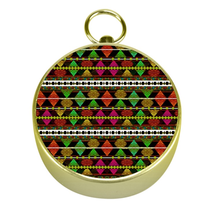 Aztec Style Pattern Gold Compass