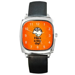 Have A Nice Day Happy Character Square Leather Watch