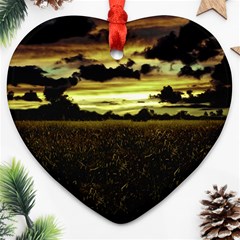 Dark Meadow Landscape  Heart Ornament (two Sides)