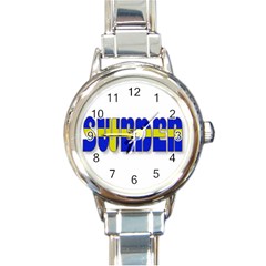 Flag Spells Sweden Round Italian Charm Watch