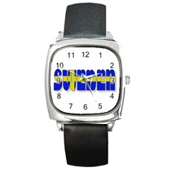 Flag Spells Sweden Square Leather Watch