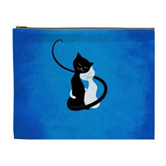 Blue White And Black Cats In Love Cosmetic Bag (xl) by CreaturesStore