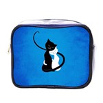 Blue White And Black Cats In Love Mini Travel Toiletry Bag (One Side) Front