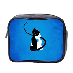 Blue White And Black Cats In Love Mini Travel Toiletry Bag (two Sides)