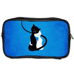 Blue White And Black Cats In Love Travel Toiletry Bag (one Side) by CreaturesStore