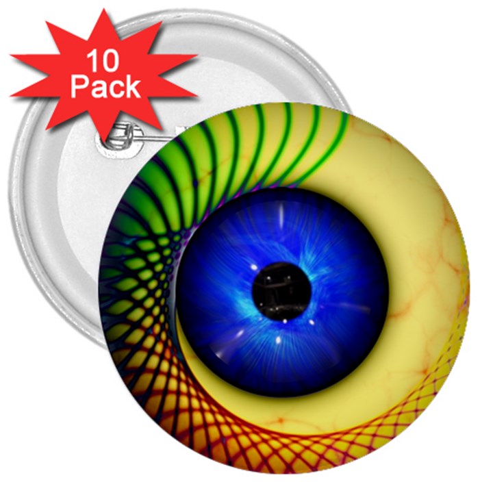 Eerie Psychedelic Eye 3  Button (10 pack)