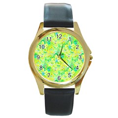 Summer Fun Round Leather Watch (gold Rim)  by rokinronda