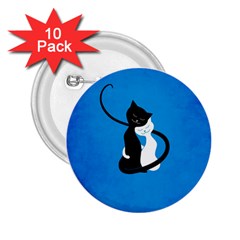 Blue White And Black Cats In Love 2 25  Button (10 Pack)