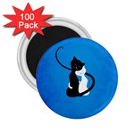 Blue White And Black Cats In Love 2.25  Button Magnet (100 pack) Front