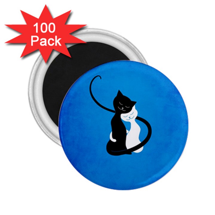 Blue White And Black Cats In Love 2.25  Button Magnet (100 pack)