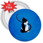 Blue White And Black Cats In Love 3  Button (10 pack) Front